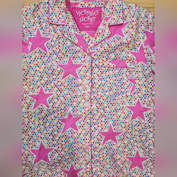 Y2K Victoria's Secret Pink Rainbow star PJ Button Up Top Pants Set Pajamas S - Picture 8 of 13